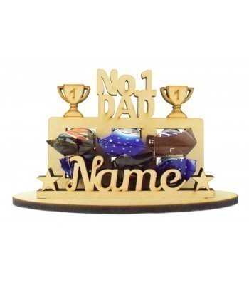 6mm Personalised 'No.1 Dad' Plaque Shape Mini Chocolate Bar Holder on a Stand - Stand Options